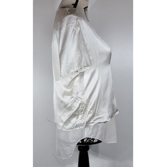 Alexander Wang Ivory Silk V-Neck Blouse with Layered Hem, Womens Size 6 - Picture 6 of 9